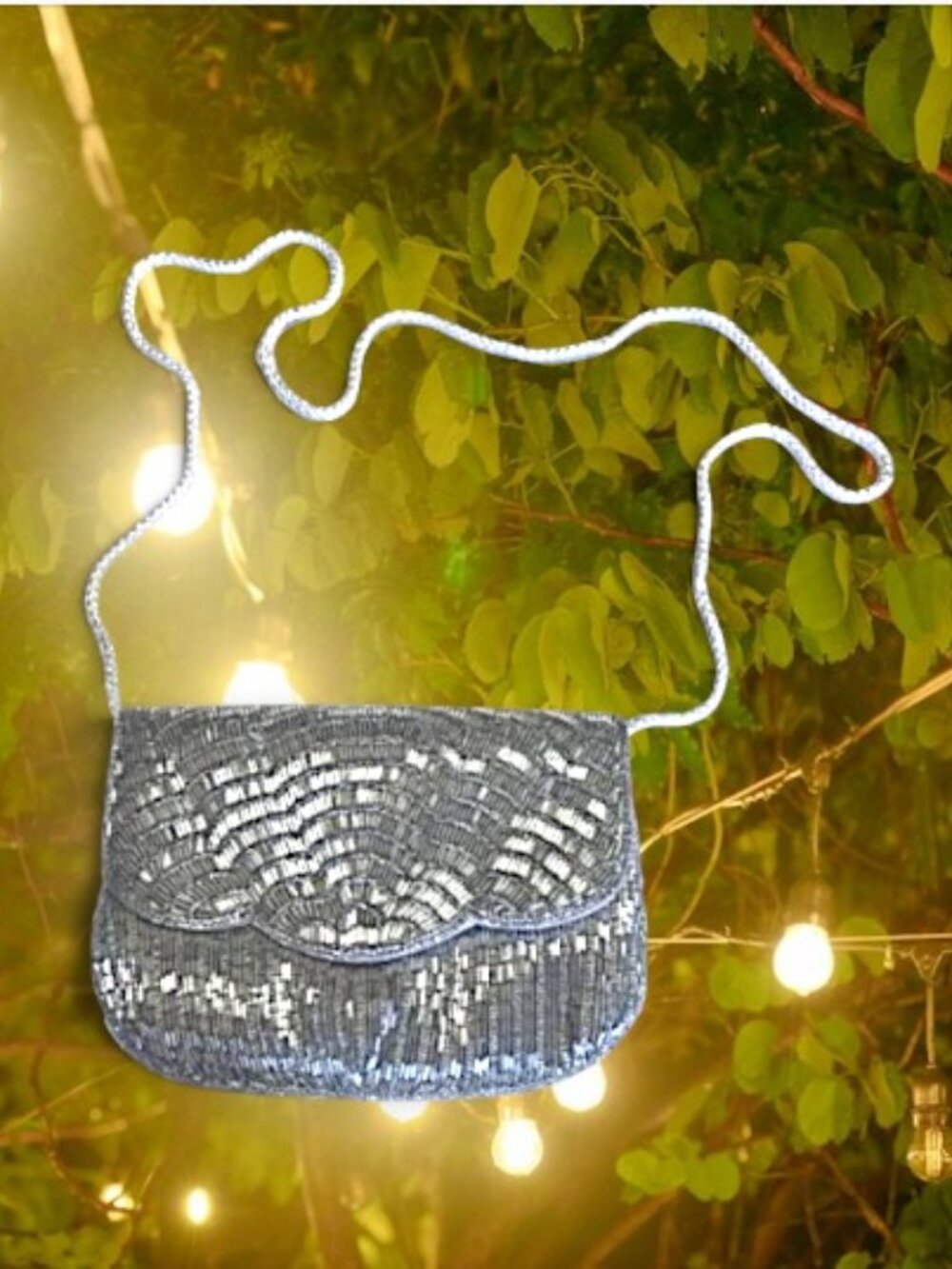 Rare Vintage Magid Scalloped Silverish Beaded Clutch Bag